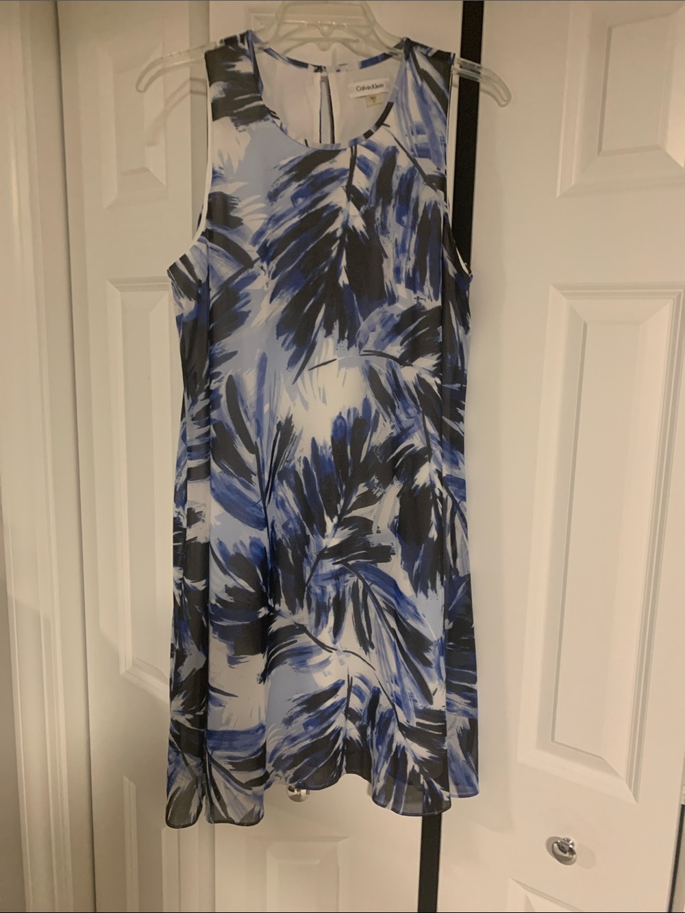 Calvin Klein Blue and Black Brushstroke Midi Dress